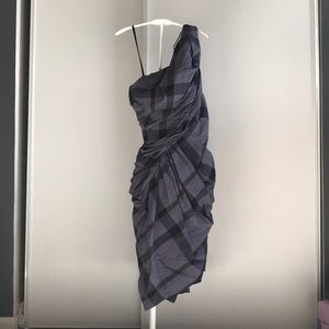 AllSaints one shoulder plaid cotton dress